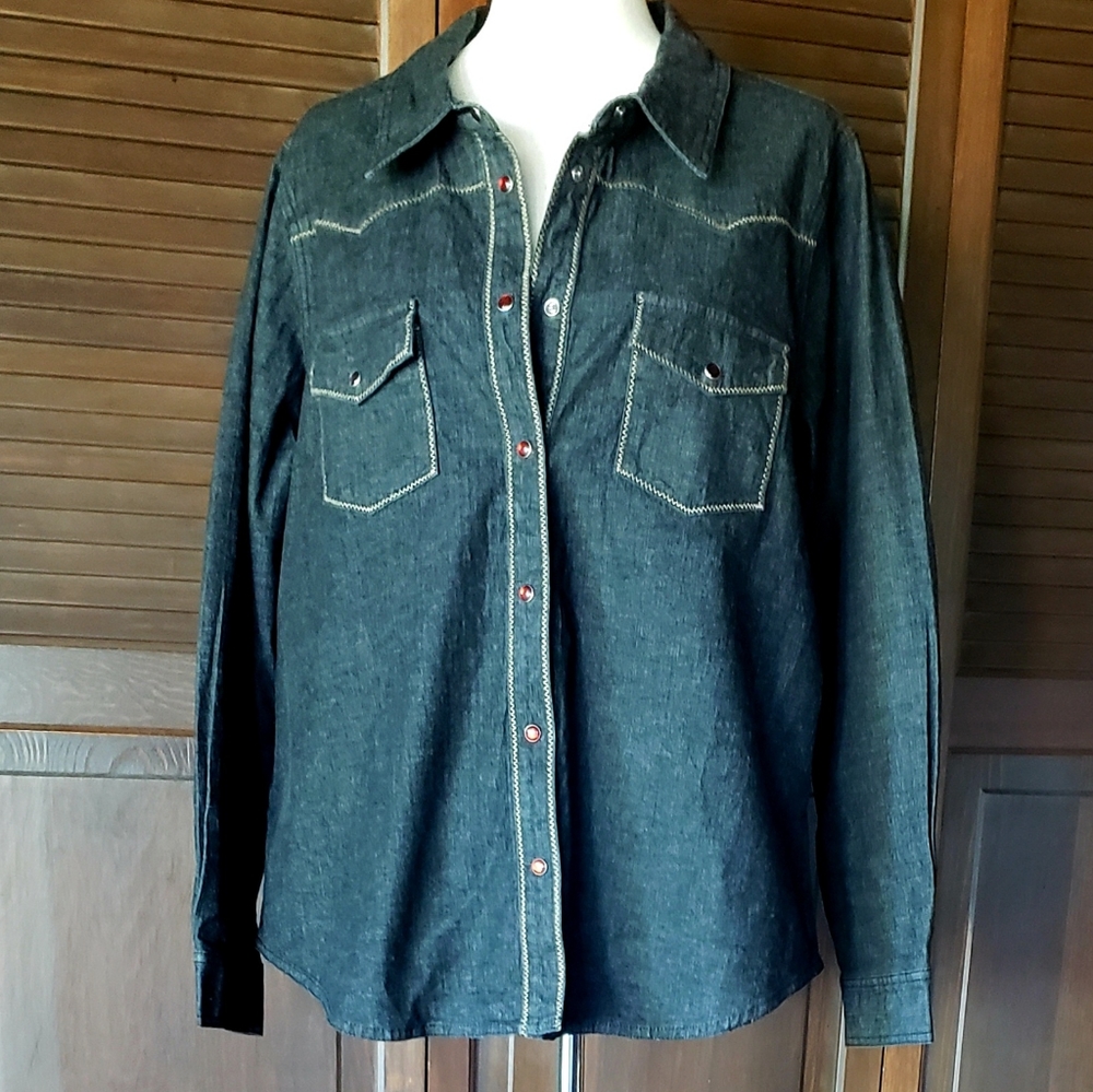 Denim&Co Dark Button Down Shirt